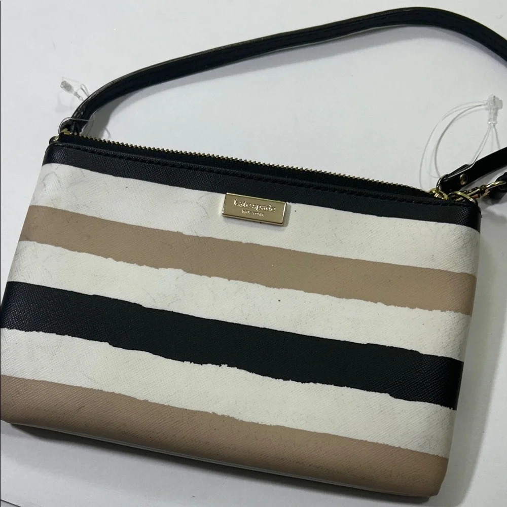 Kate Spade Black and Tan Striped Clutch